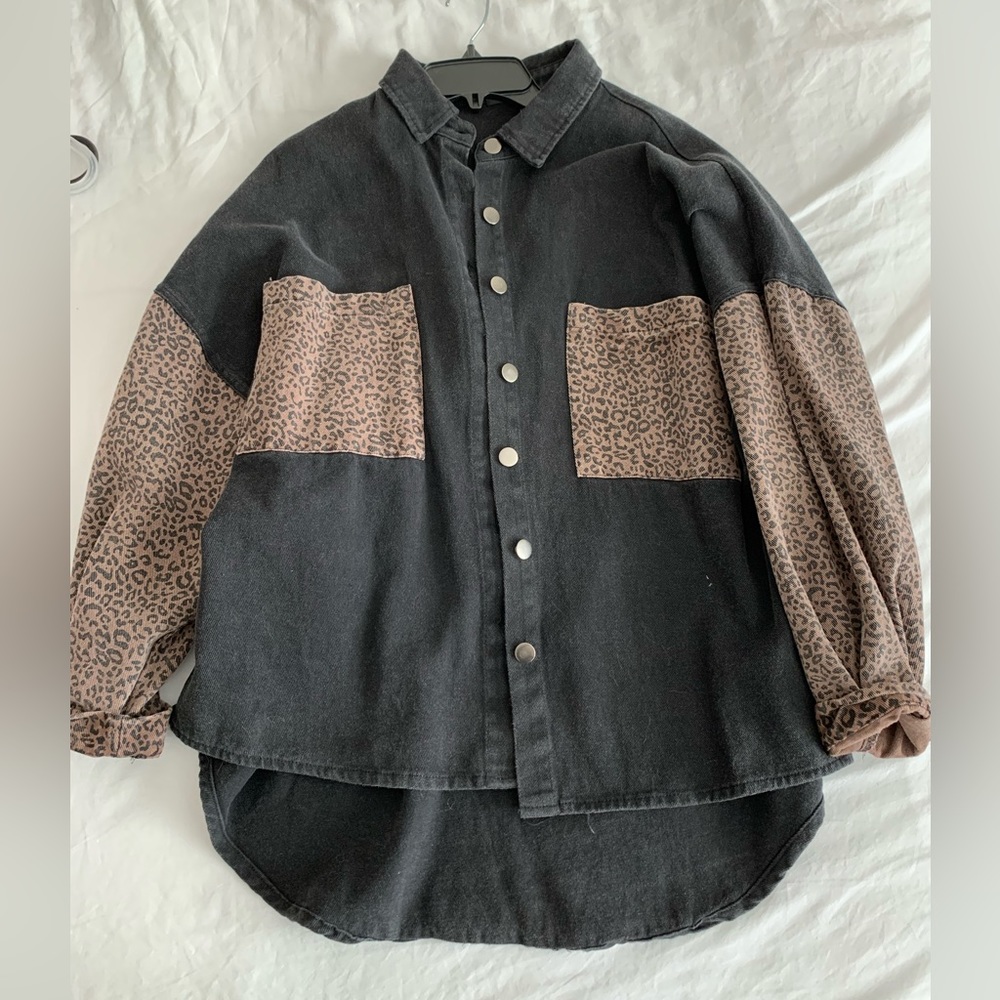 VICI Black and Leopard Denim Shacket
